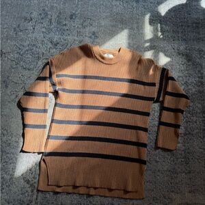 Abercrombie & Fitch Camel Crewneck Sweater with Black Stripes